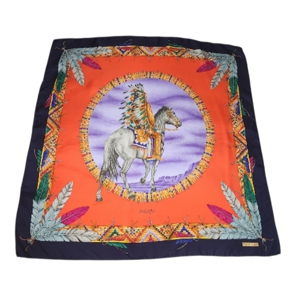 Mantero Silk Scarf Navajo Native American Horse Feather Print